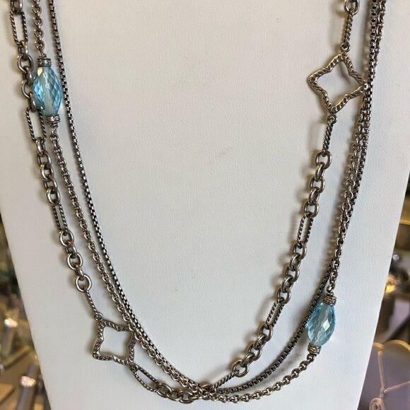 AUTHENTIC David Yurman Quatrefoil 925 Sterling Silver Blue Topaz Necklace - Picture 5 of 8